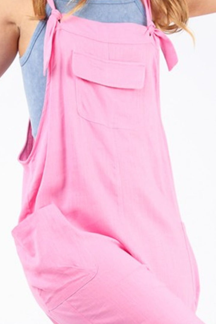 Pink Knot Strap Jumpsuit with Pockets