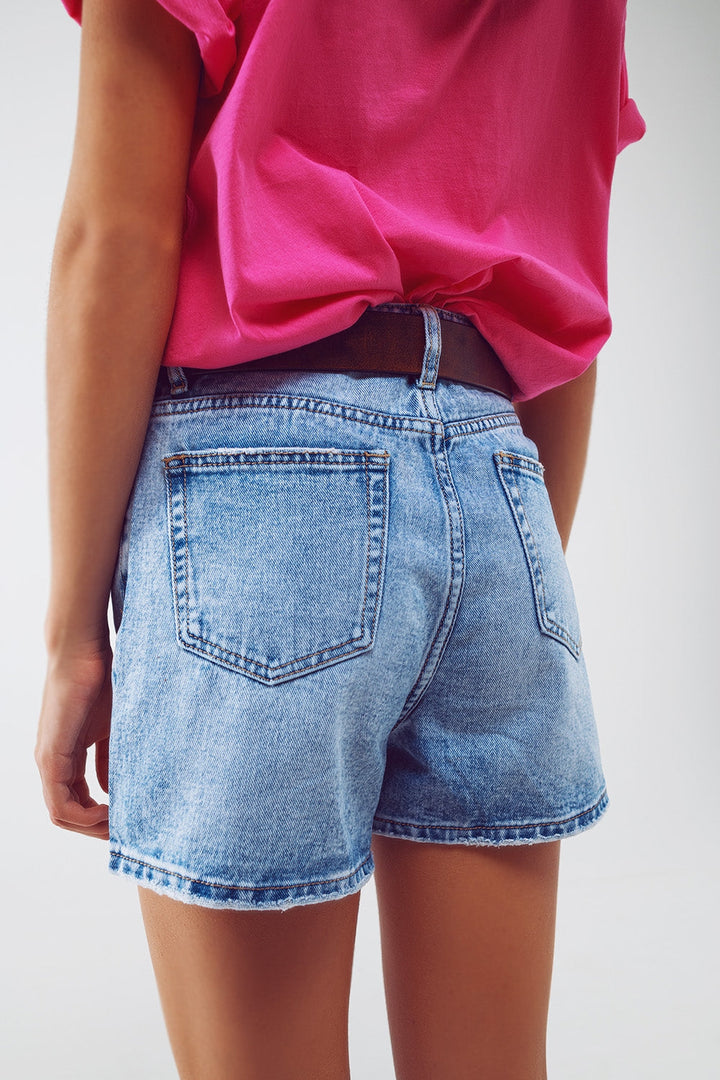 DenIm Shorts with Laminated Stars in Light Wash