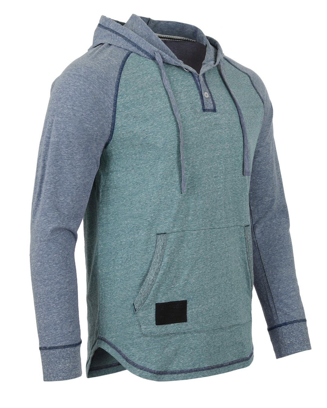 Men's Long Sleeve Henley Raglan Hoodie With Kangaroo Pocket