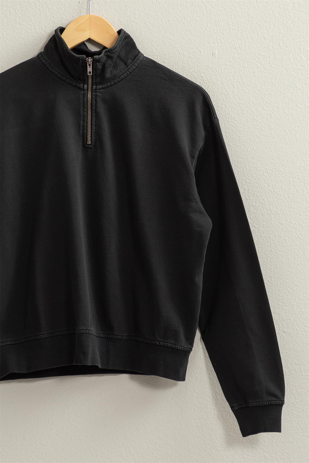 Black Half Zip Drop Shoulder Sweatshirt