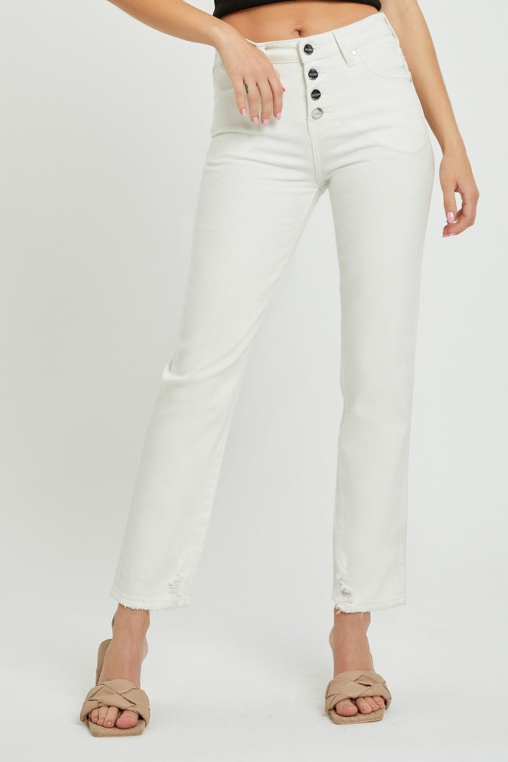 White Full Size Mid-Rise Tummy Control Straight Jeans