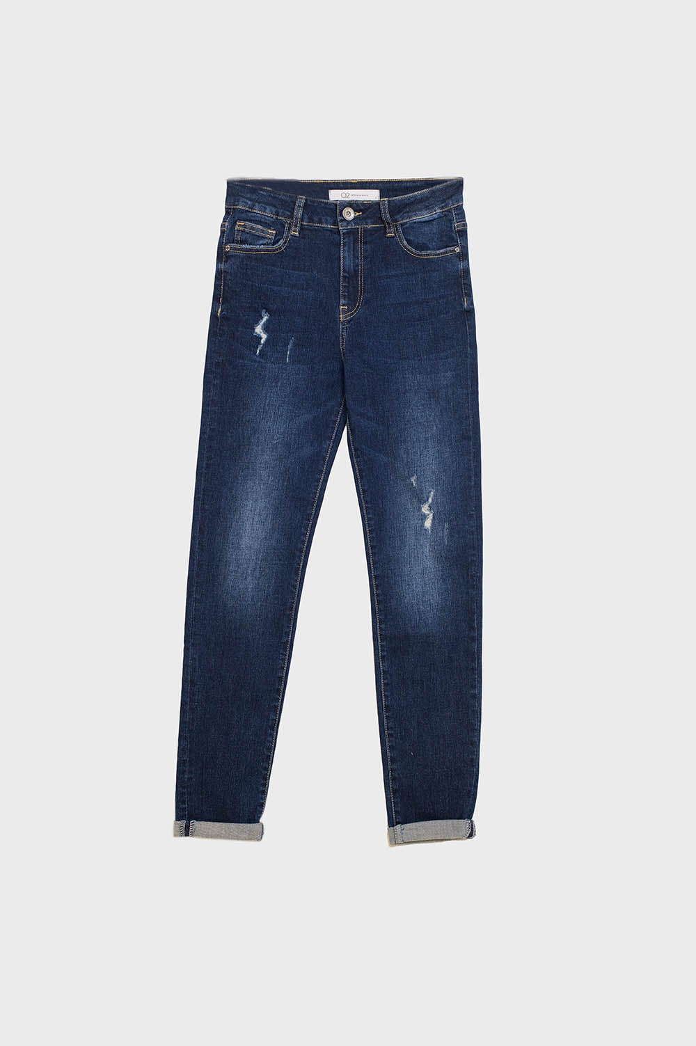 Distressed Dark Wash Super Skinny Jeans in Stretch Denim