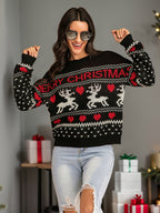 Christmas Element Round Neck Sweater Black