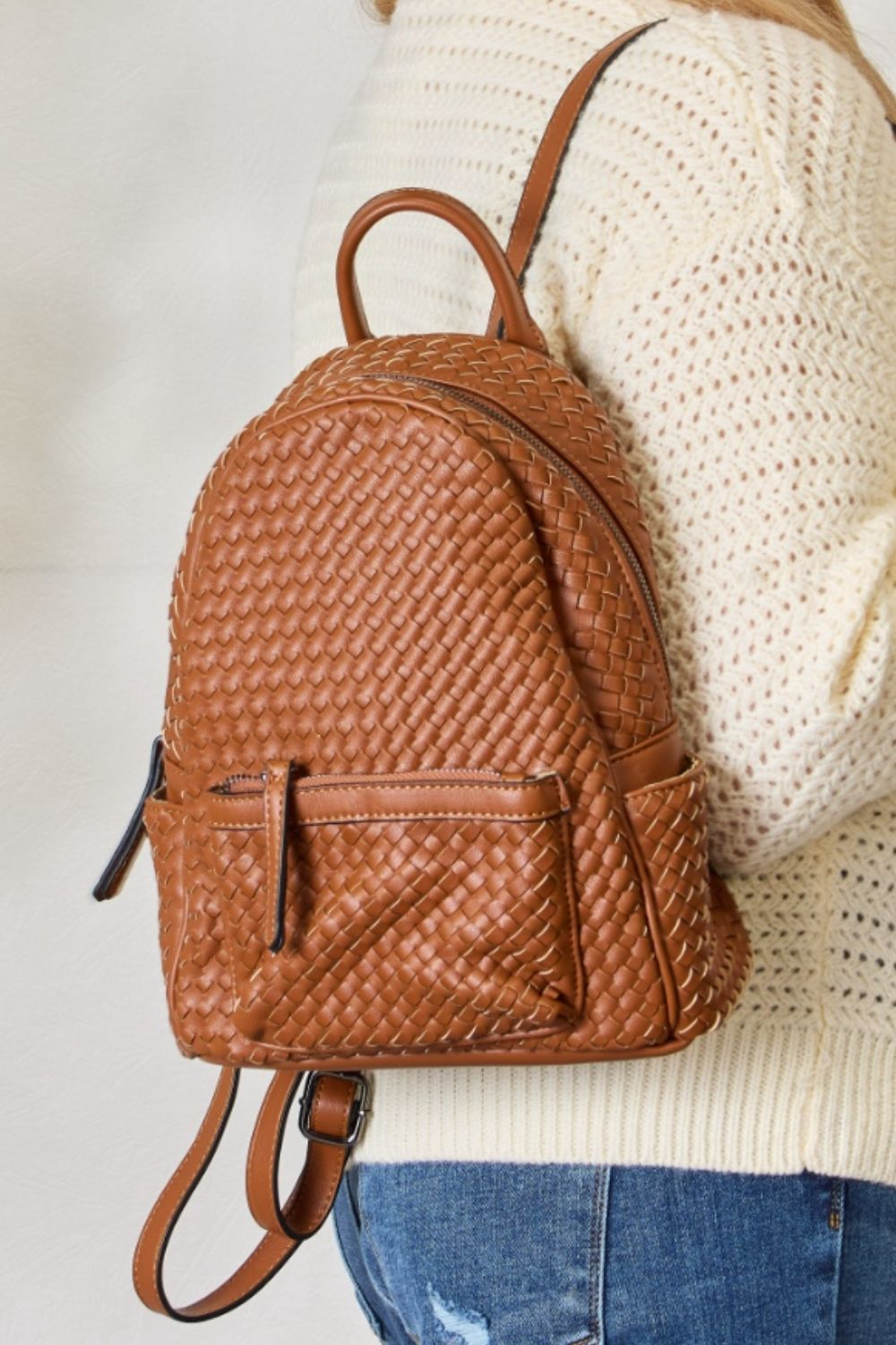 Shomico PU Leather Woven Backpack