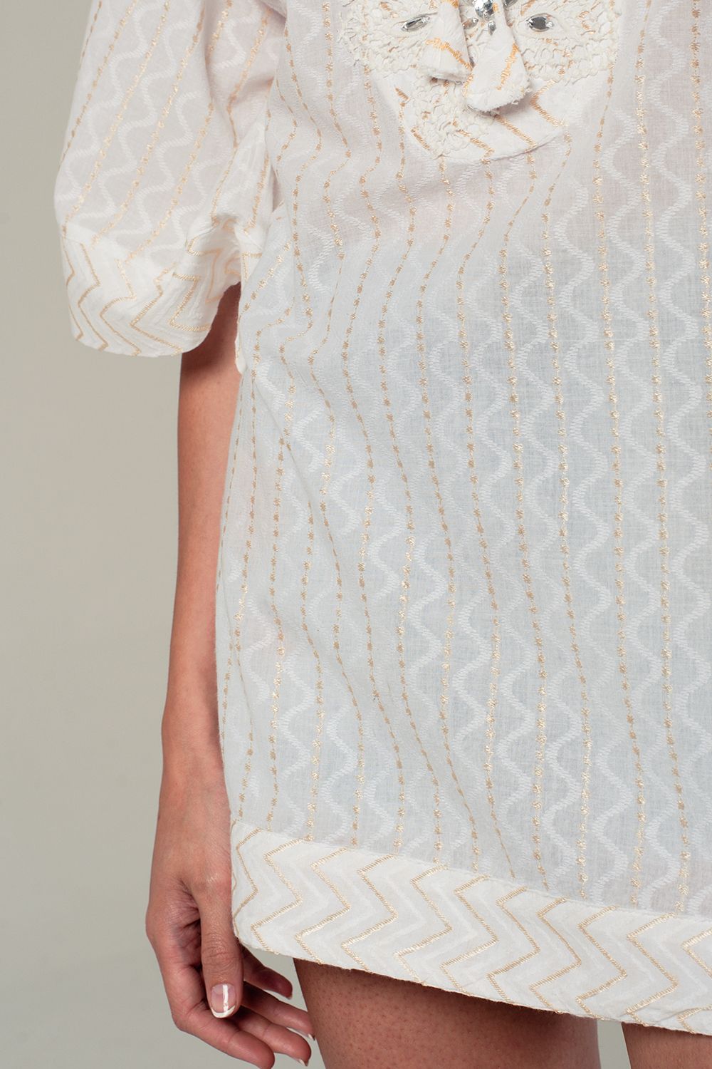 Embellished White Mini Dress with Embroidery Detailing