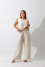 Sleeveless Tank Top & Wide Leg Pants Lounge Set Off White