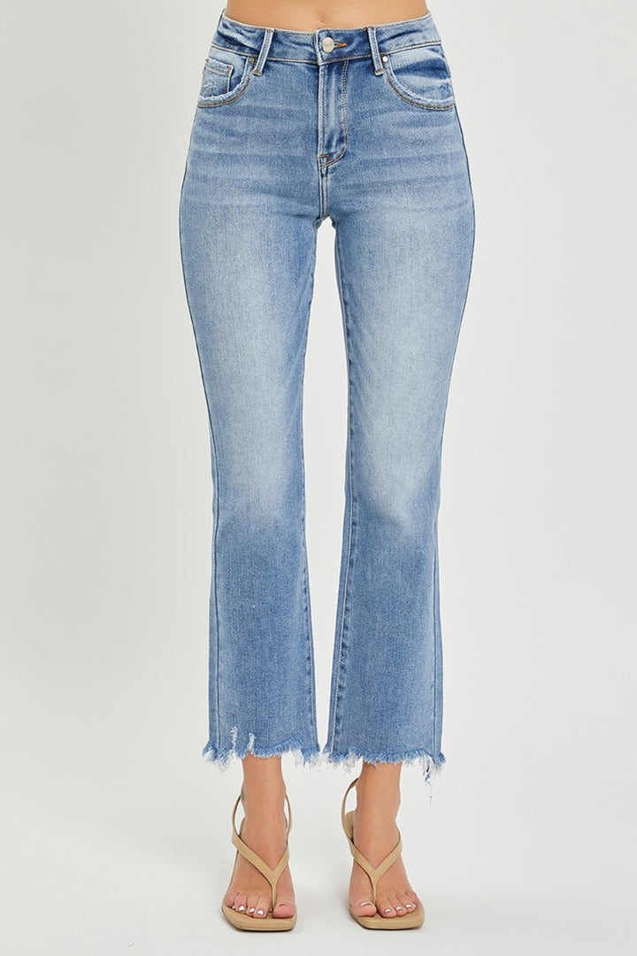 Frayed Hem Cropped Straight Jeans