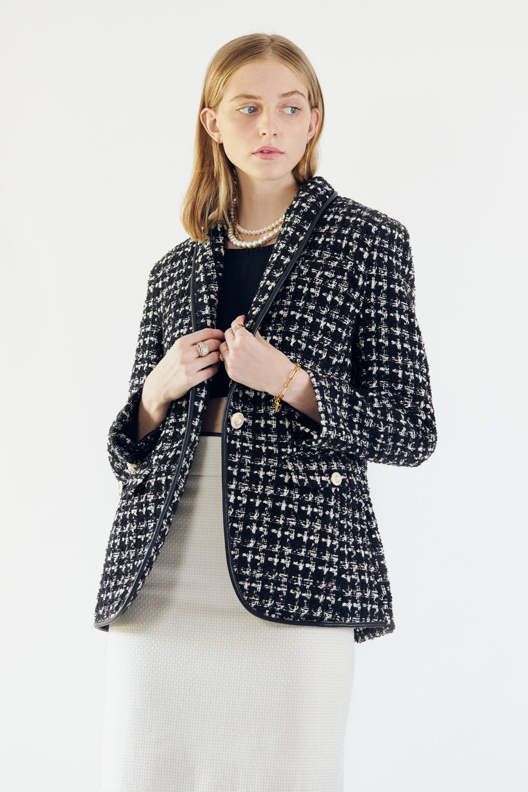 Power Woman Black & White Tweed Checkers Jacket