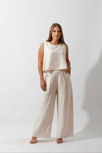 Sleeveless Tank Top & Wide Leg Pants Lounge Set Off White