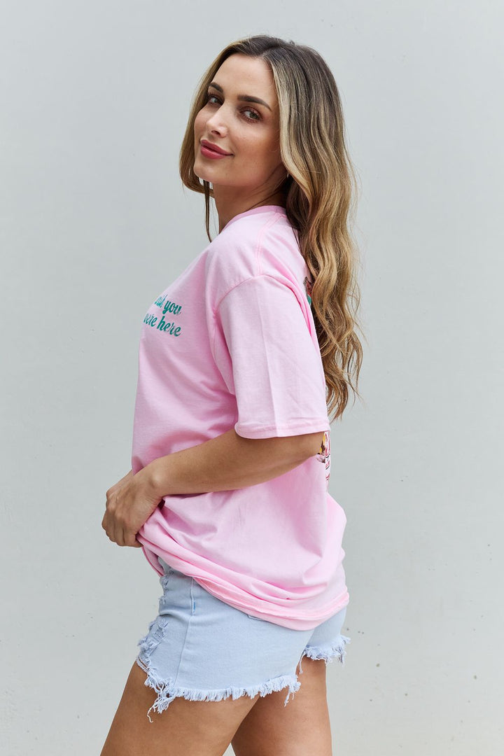 Wish You Were Here Oversized Graphic T-Shirt Blush Pink