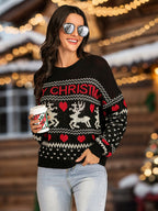 Christmas Element Round Neck Sweater Black
