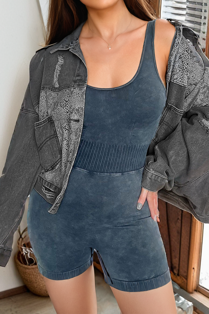 High Waist Athletic Romper Carbon Washed Grey