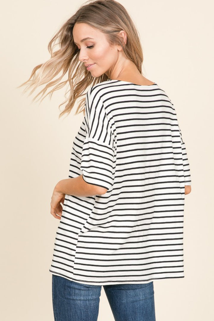 Ivory Striped Round Neck T-Shirt