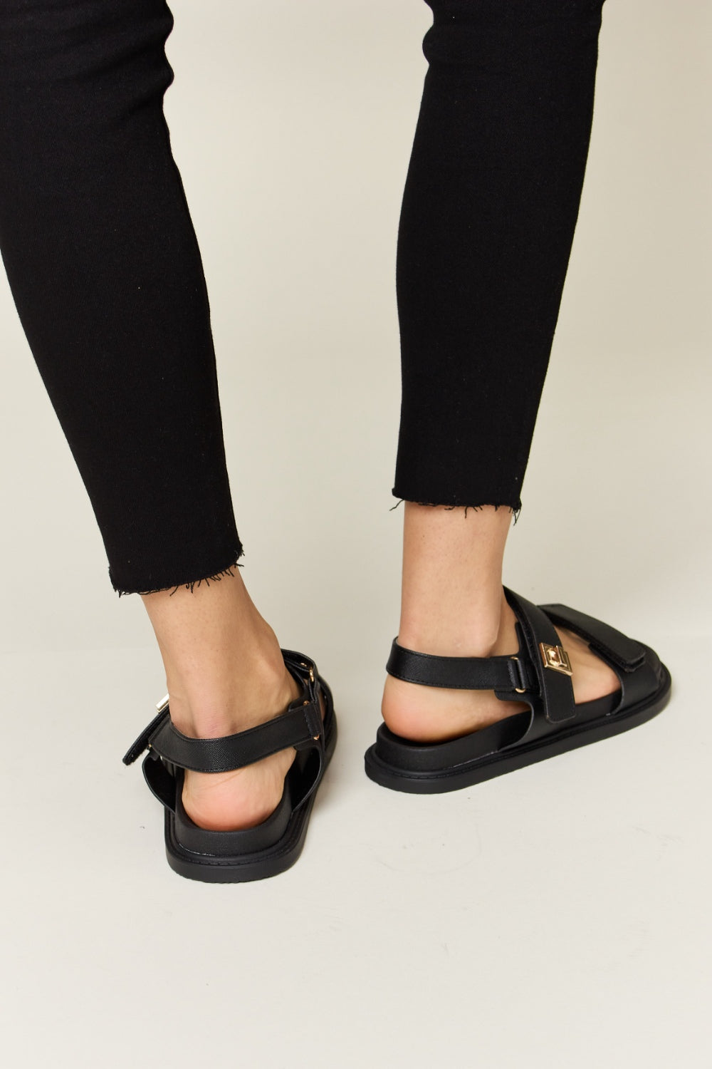 Black Velcro Double Strap Slingback Sandals