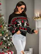 Christmas Element Round Neck Sweater Black