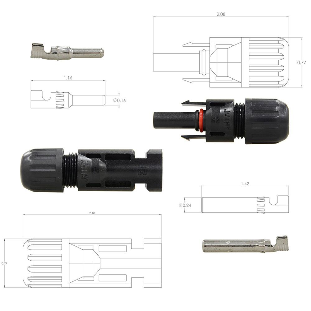 ACOPOWER 3 Pairs PV Connectors M/F Solar Panel Cable Connectors