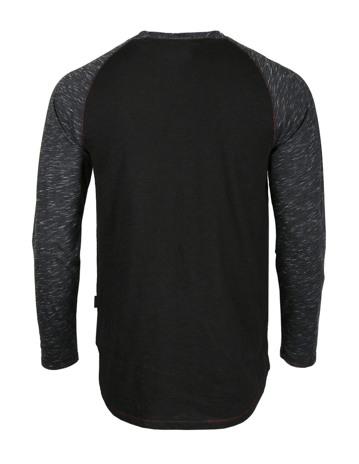Black Long Sleeve Contrast Raglan Henley V-Neck T-Shirt