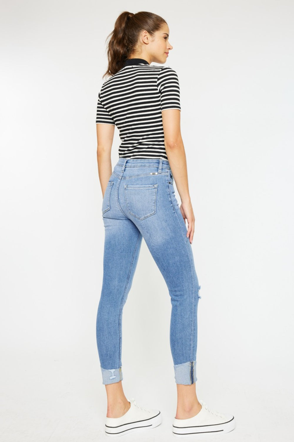 Light Blue Distressed Cat's Whiskers Button Fly Jeans