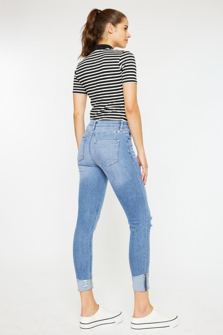 Light Blue Distressed Cat's Whiskers Button Fly Jeans