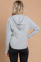 Grey Full Size Ribbed Zip Up Drawstring Hooded Jacket