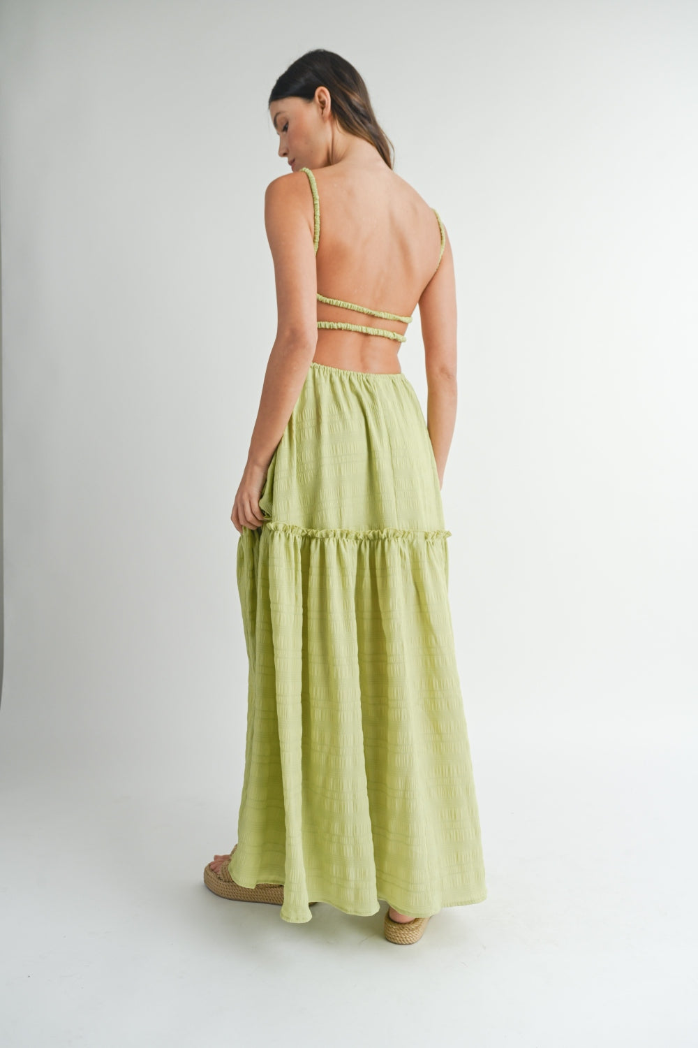 Sage Cutout Waist Backless Maxi Dress