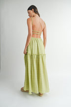 Sage Cutout Waist Backless Maxi Dress