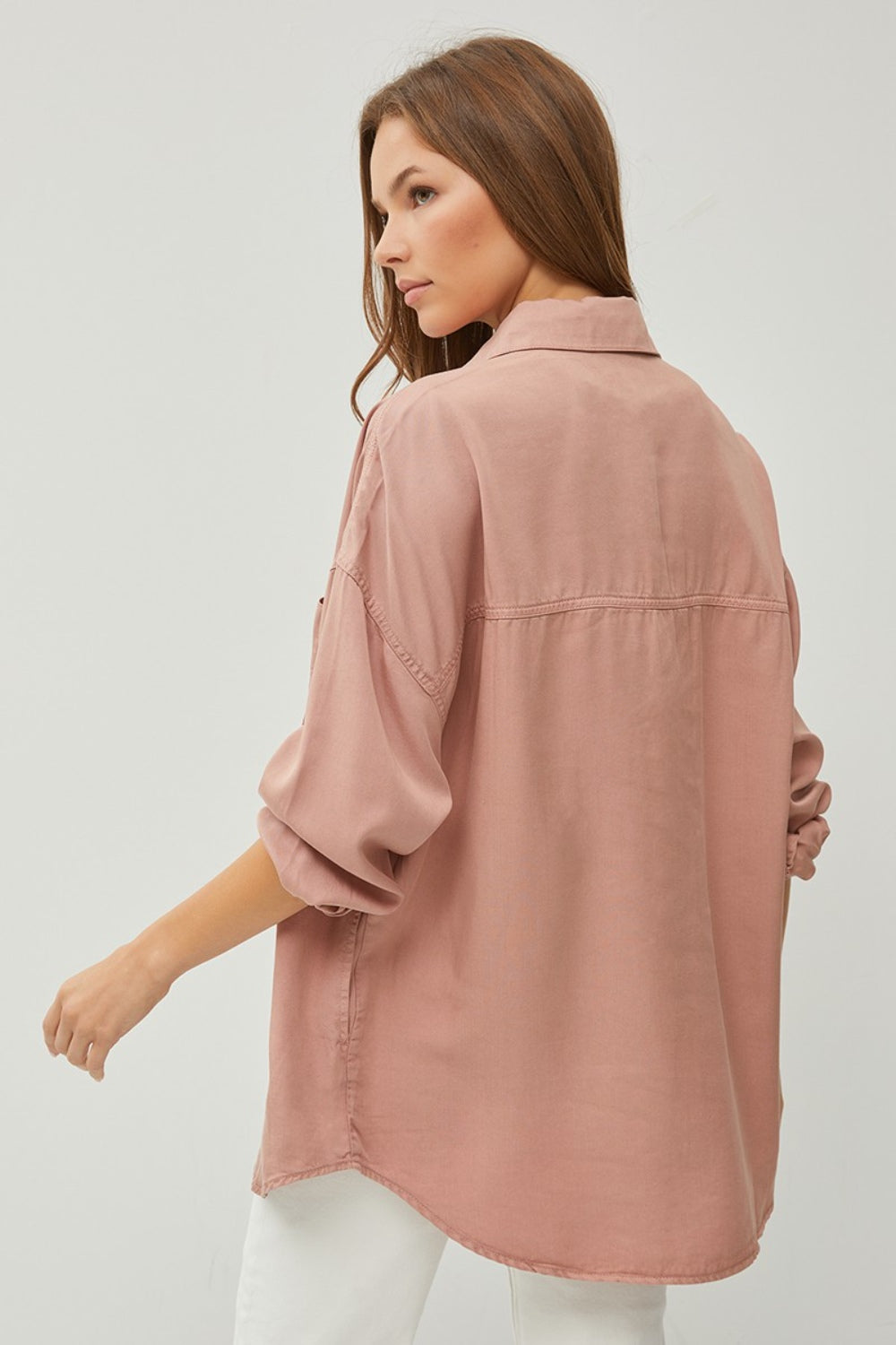 Mauve Full Size Button Up Long Sleeve Denim Shirt