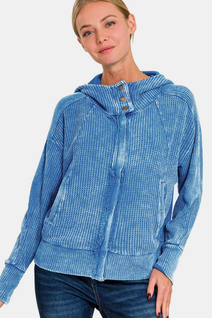 Ocean Blue Washed Zip Up Hooded Jacket