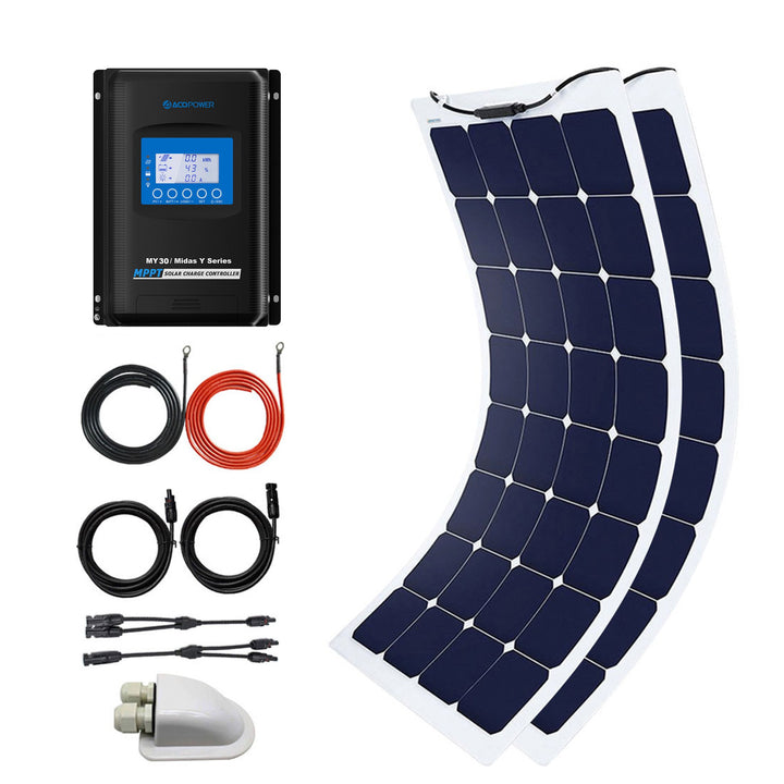 ACOPOWER 220W Flexible Solar RV Kit 30A MPPT LCD Charge Controller