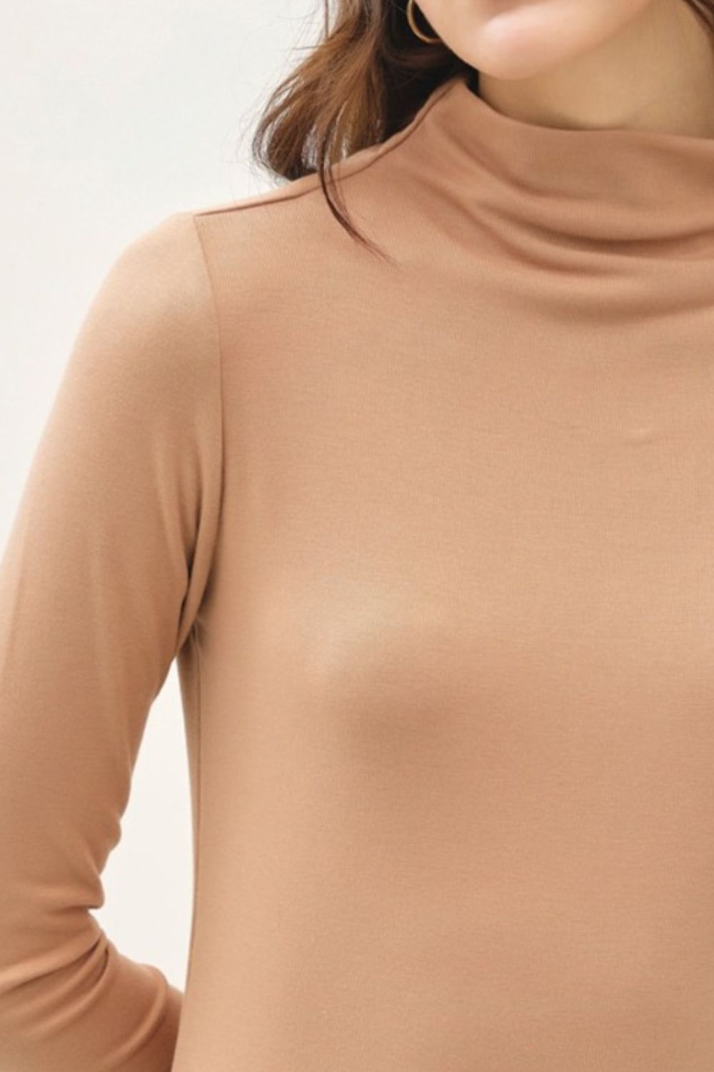 Camel Mock Neck Long Sleeve T-Shirt