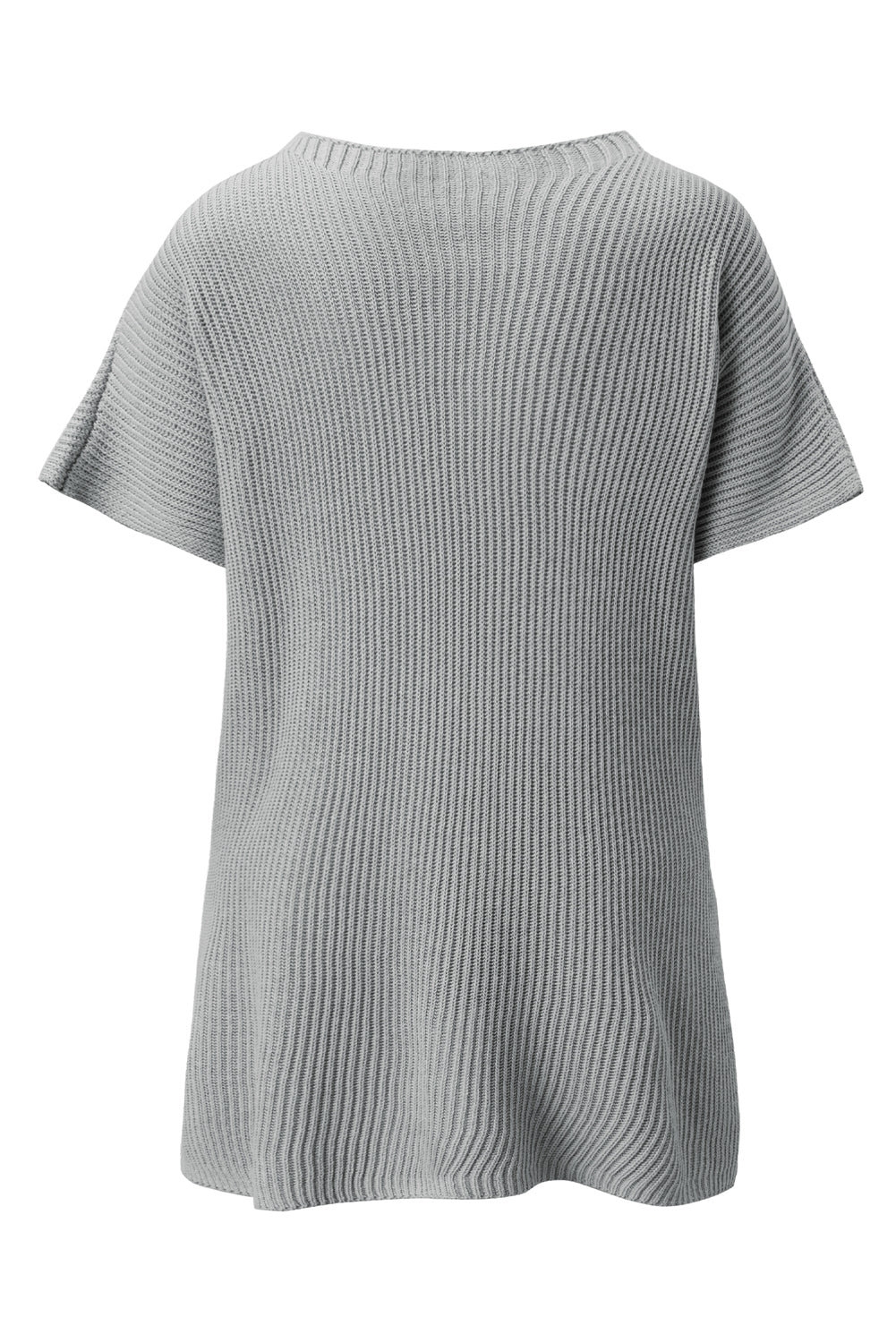 Slit Round Neck Short Sleeve Knit Top Gray