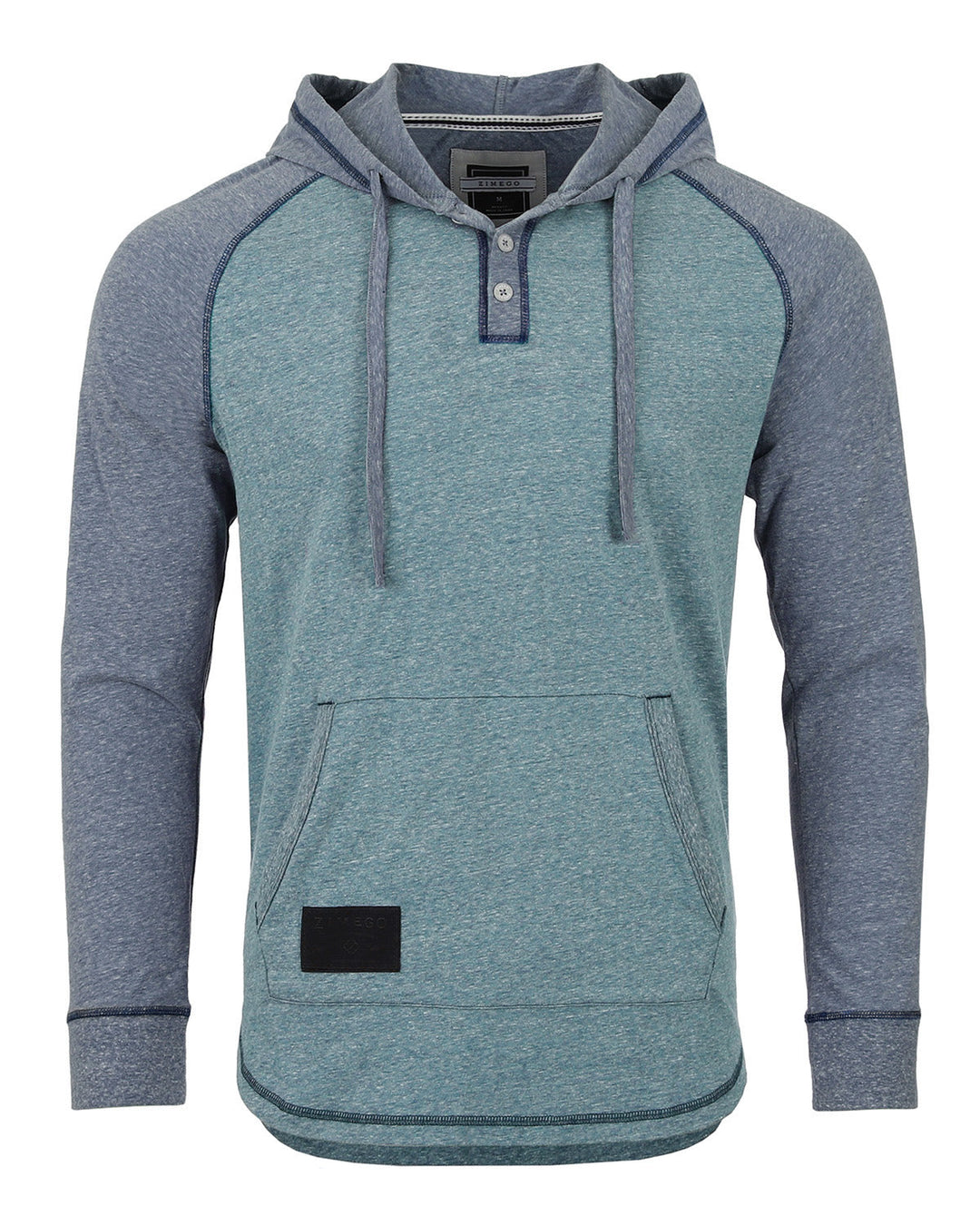 Men's Long Sleeve Henley Raglan Hoodie With Kangaroo Pocket