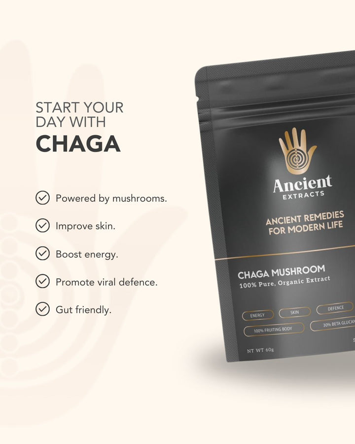 Ancient Extracts Organic Chaga Mushroom Powder 30% Beta Glucan 60g