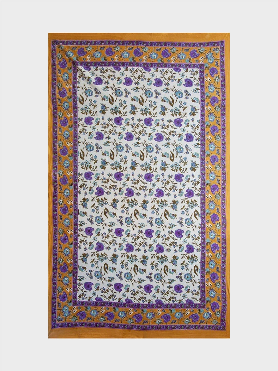 Boho Floral Hand Block Printed Wall Hanging Picnic Tapestry Gold & Blue