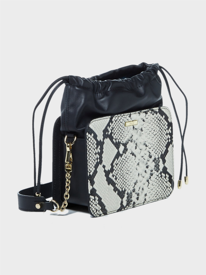 Patricia Black Leather Bucket Bag Snakeskin Design