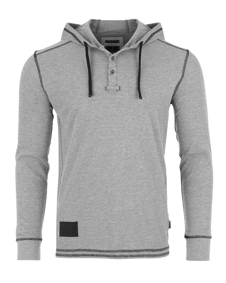 Heather Grey Men's Thermal Long Sleeve Lightweight Fashion Hooded Henley