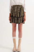 Green Chiffon Mini Skirt with Elastic Waistband and Shiny Fabric