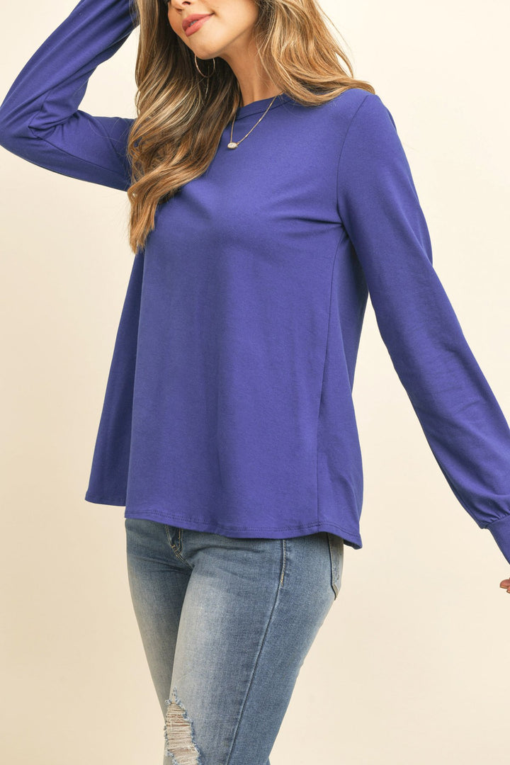 Long Sleeve Round Neck Solid Top