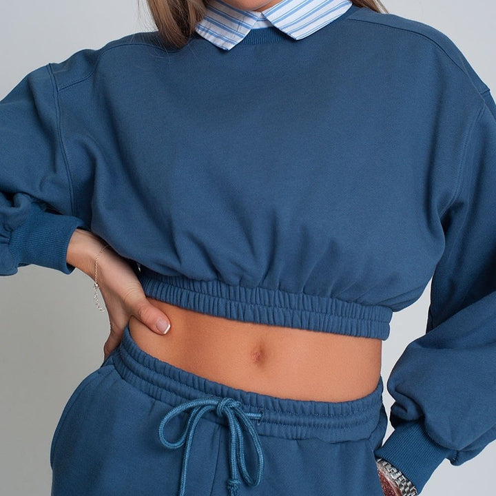 Oversized Cropped Sweatshirt in Blue