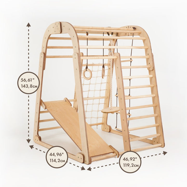 Indoor Wooden 6-in-1 Playground + Swings Set + Slide Board