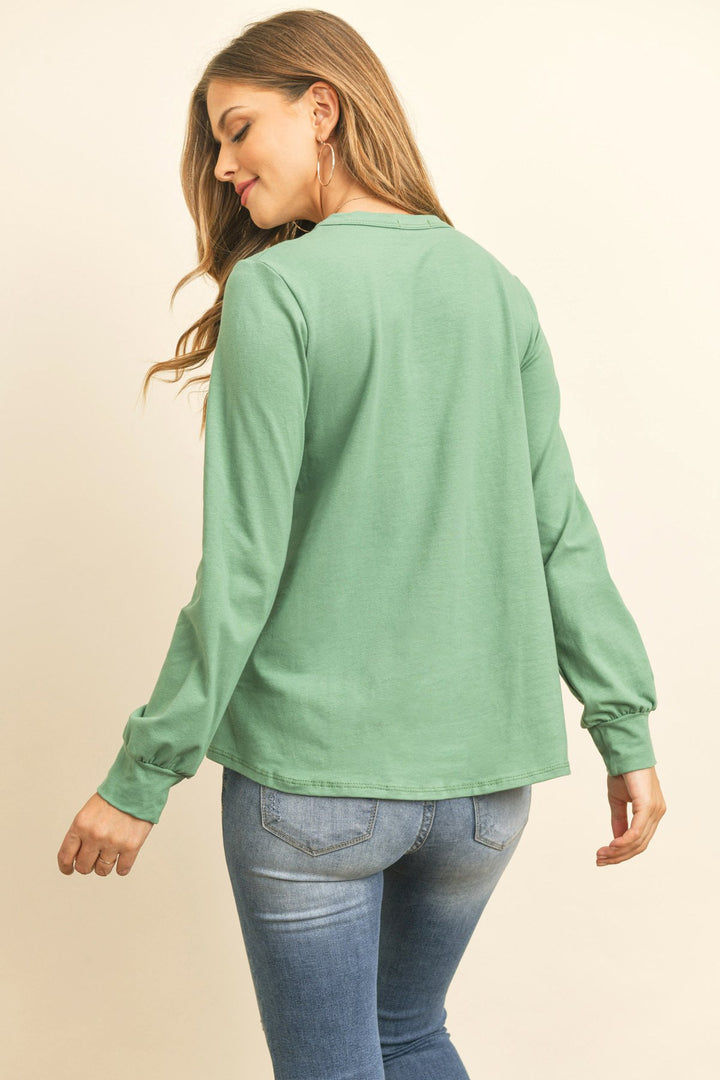 Long Sleeve Round Neck Solid Top