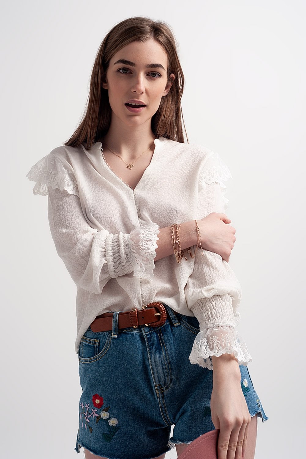 Volume Sleeve Blouse With Cuff Sleeve in Oyster