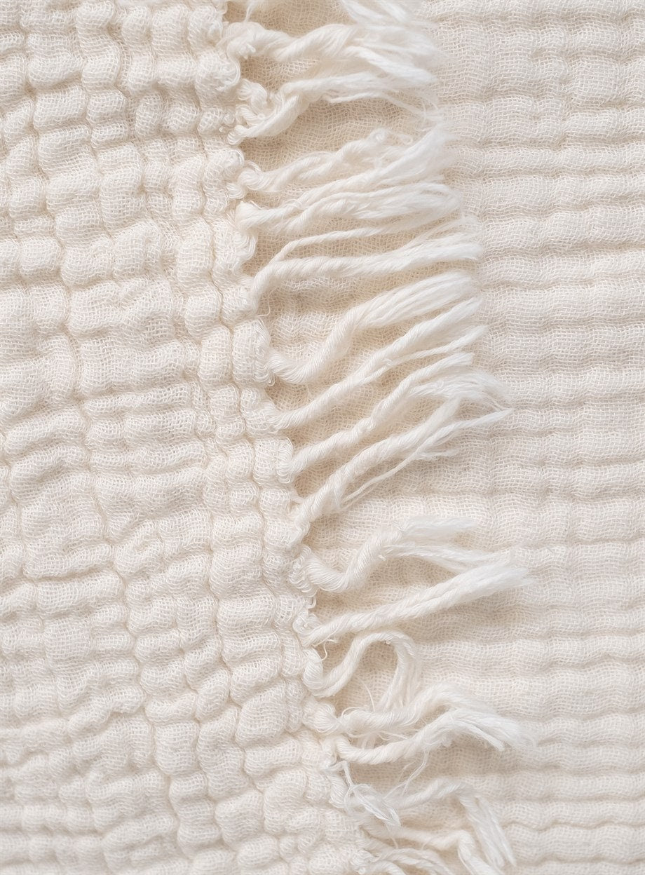 Boho Cotton Throw Blanket 130x170 Beige/Off White