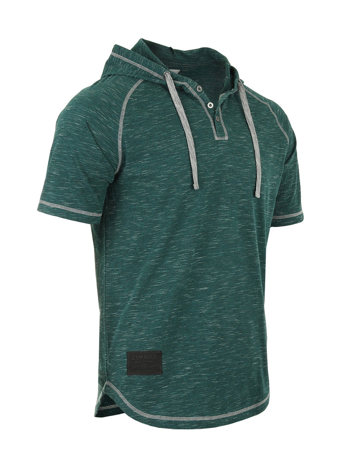 Green Short Sleeve Raglan Henley Hoodie