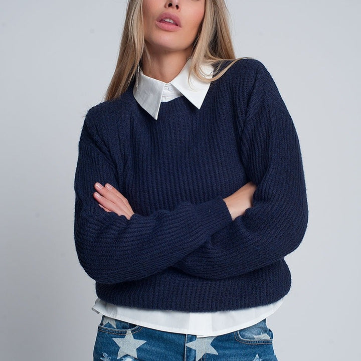 Ribbed Jumper in Navy