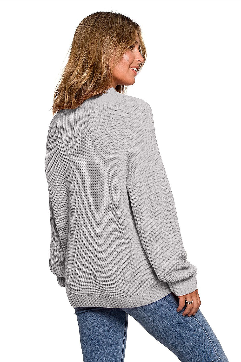 Gray Loose Fit High Neck Sweater