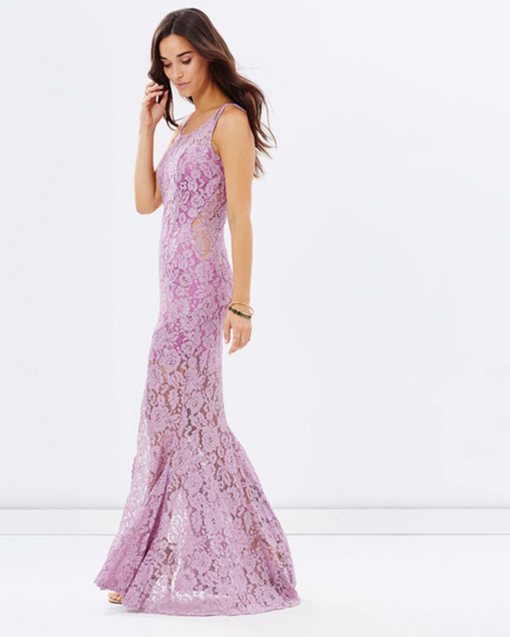 Lace Evening Cocktai Dress with Split Lavender