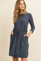 Cinch Waist 3/4 Sleeve Dress