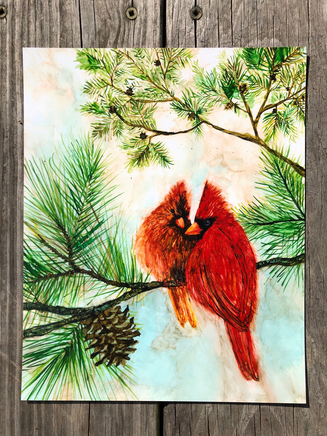 Mary Elizabeth Arts : Cardinal Lovebirds : Red Bird Prints