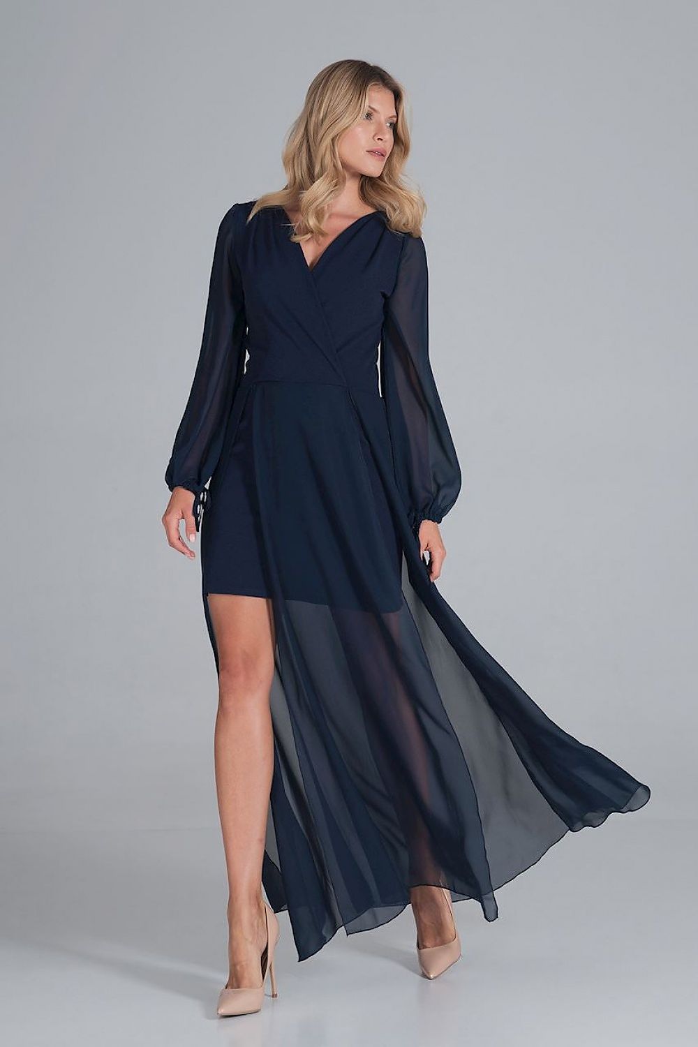 Chiffon Evening Dress in Navy Blue